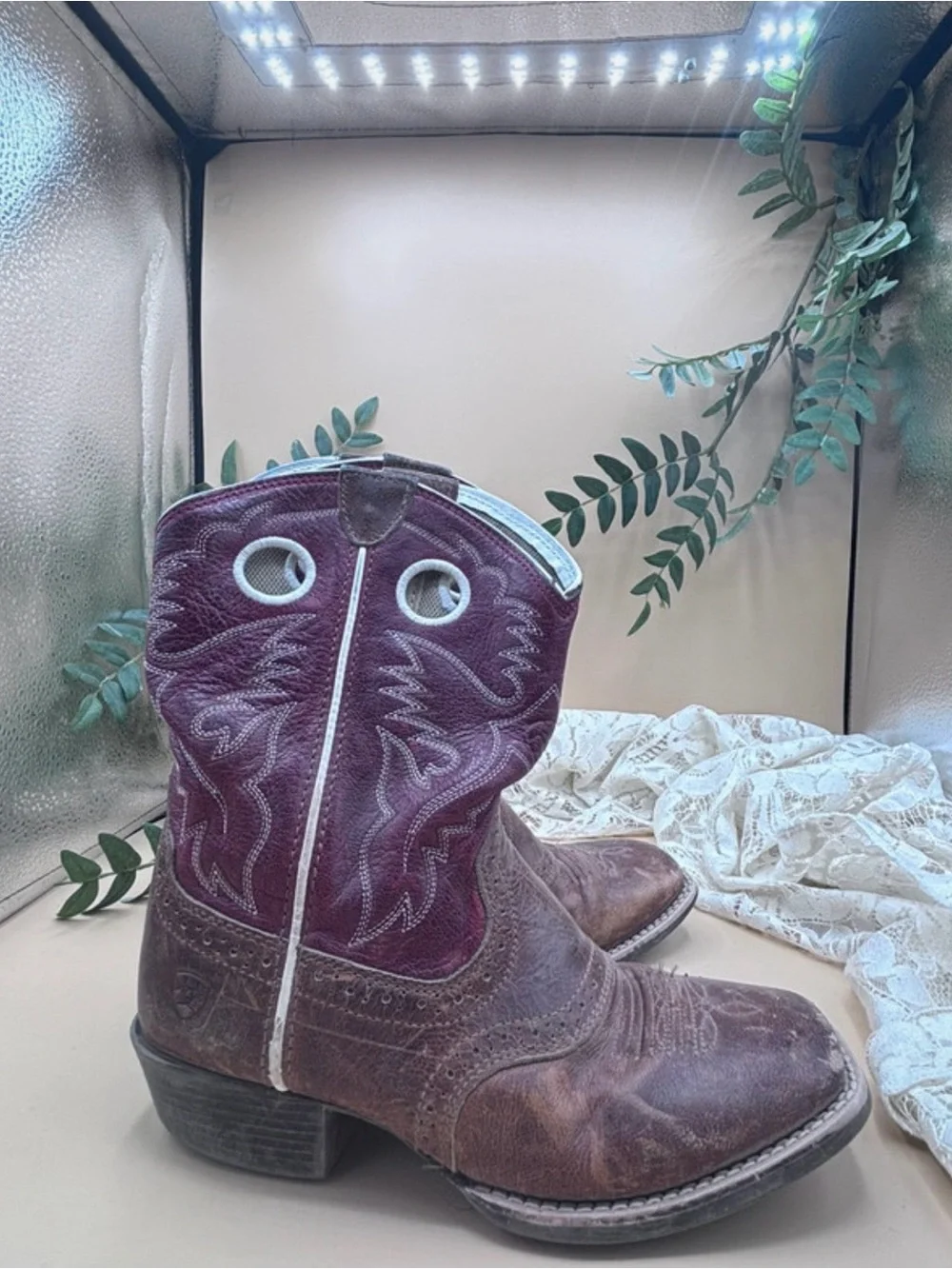 Ariat Youth 2.5 Burgundy Brown Leather Square Toe Cowboy Boots